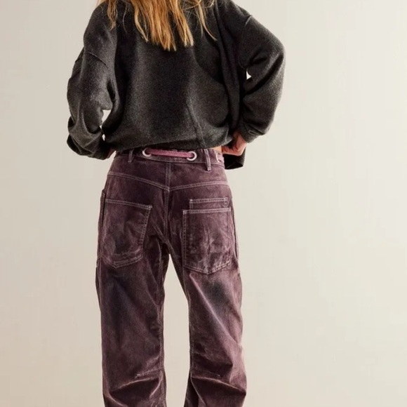 Free People Moxie Flocked Pull On Barrel Jeans Rope Tie Slouchy Ancient Pink - Picture 2 of 6